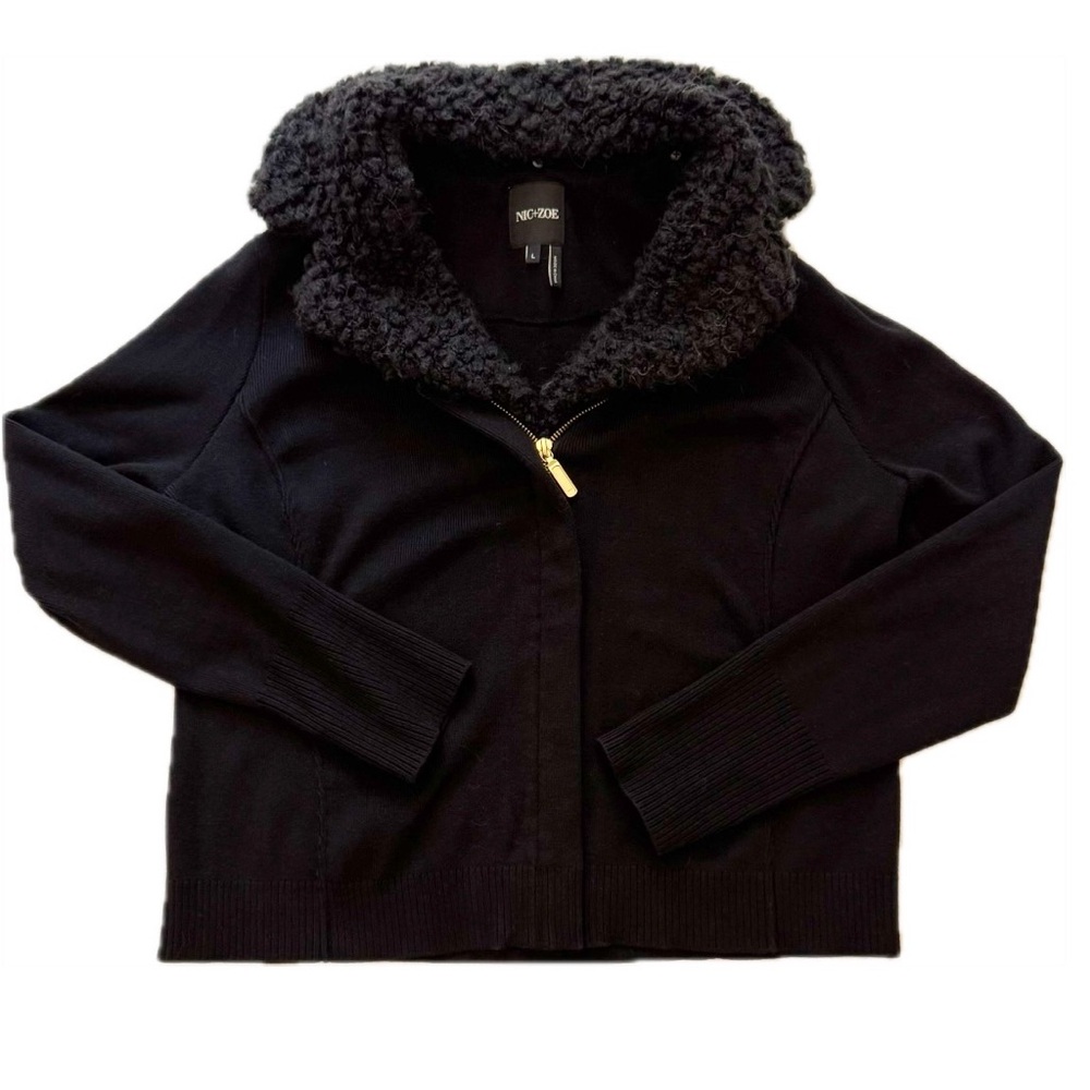 NIC+ZOE Black Full Zip Cardigan with Removable Sherpa Collar